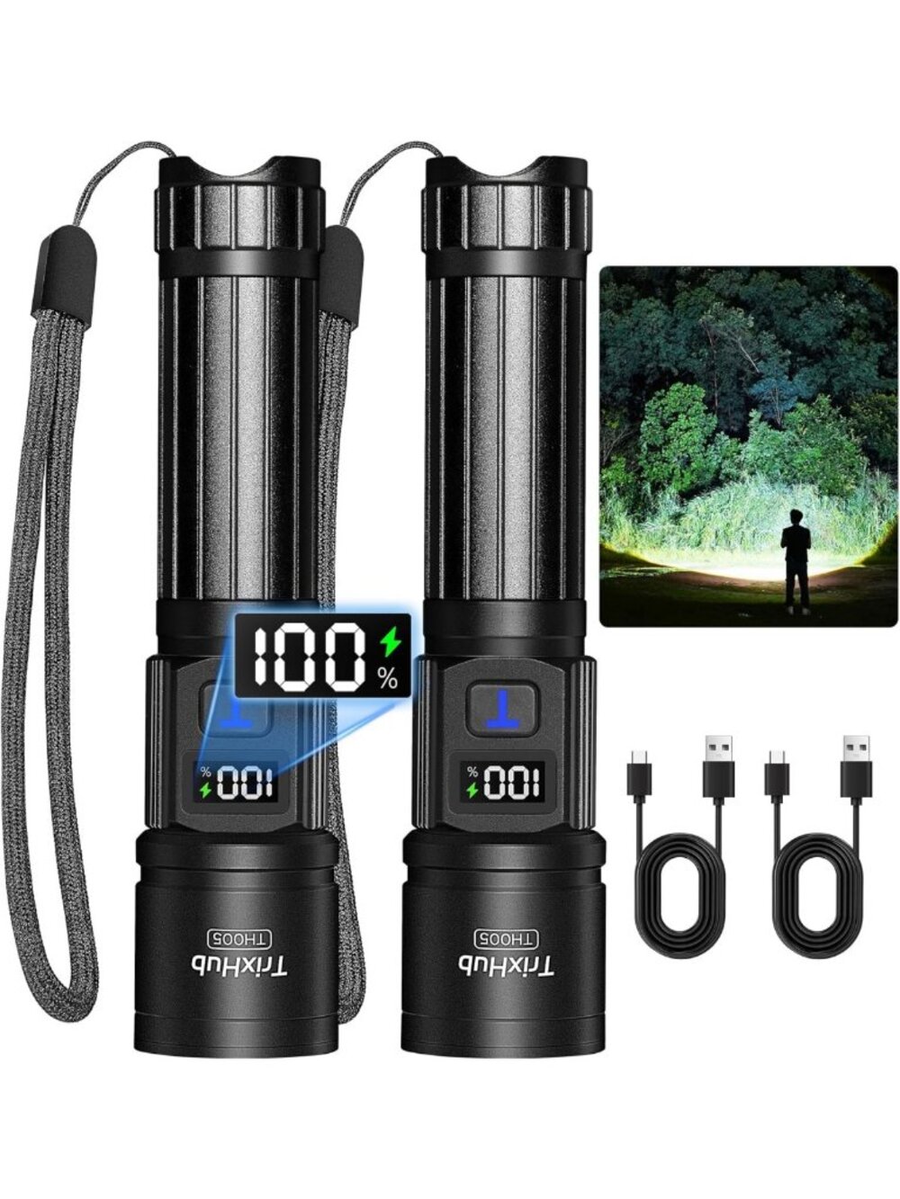 Super Bright Rechargeable Flashlights - 2 Pack, High Lumens, Portable & Durable